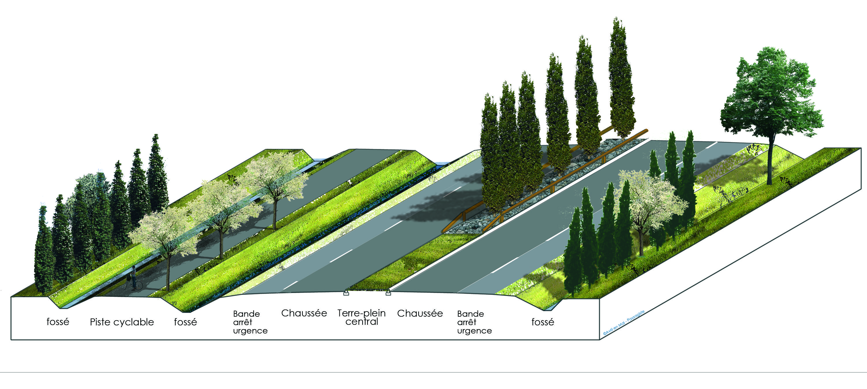 Axonométrie du projet de paysage
